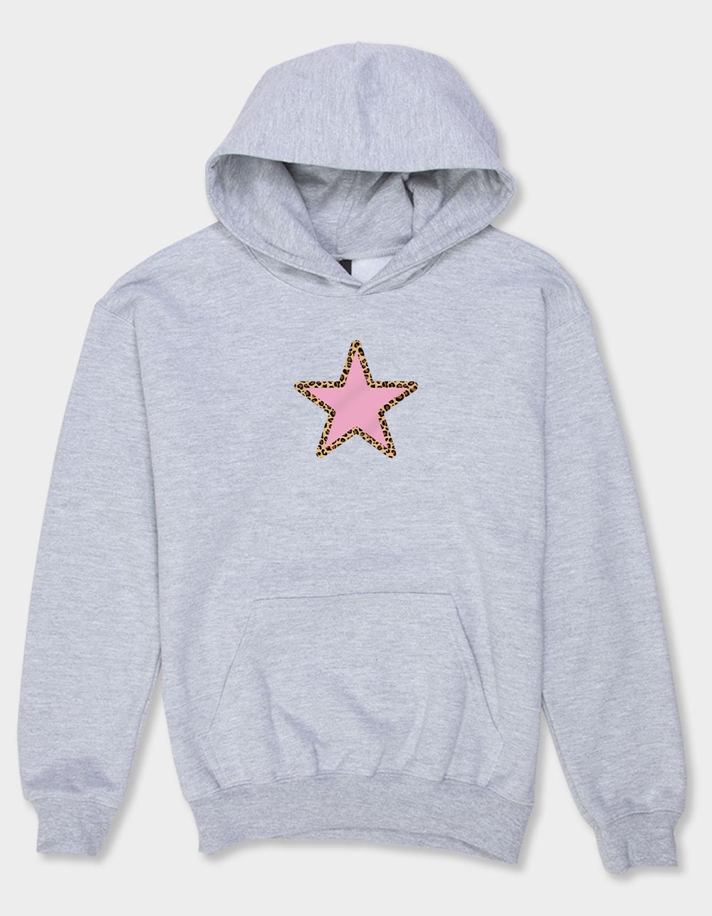 STAR Pink Cheetah Unisex Kids Hoodie - HEATHER GRAY