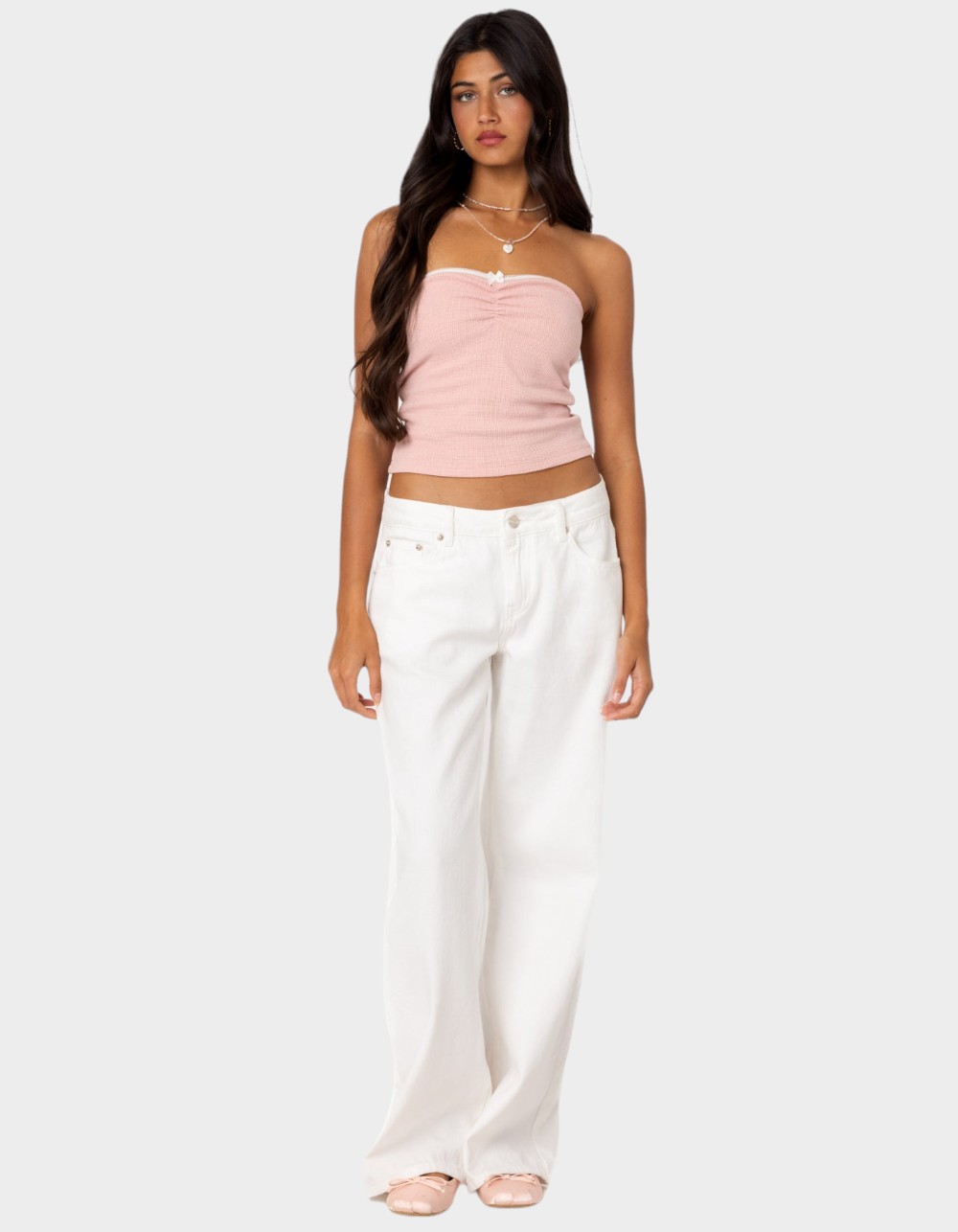 EDIKTED Kacey Strapless Waffle Top - PINK