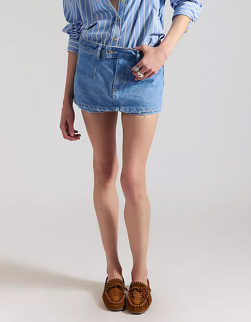 FREE PEOPLE Gallivanting Peekaboo Womens Skort - MEDIUM WASH