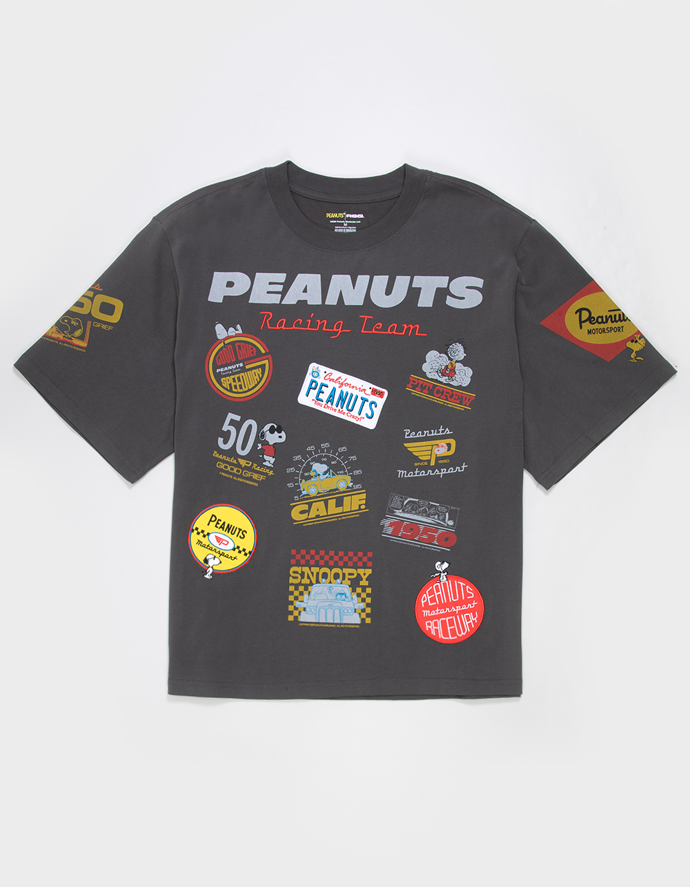 RSQ x Peanuts Racing Mens Boxy Tee - DARK GRAY