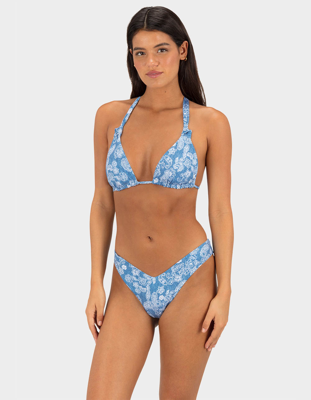 HURLEY Denim Paisley V-Front Skimpy Bikini Bottoms - MEDIUM BLUE