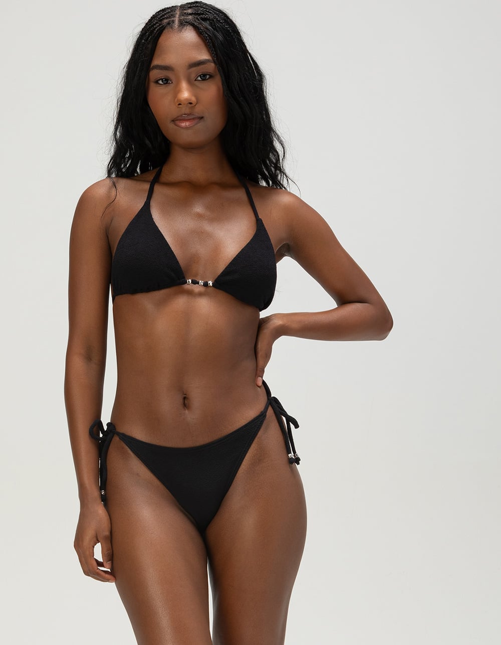 DAMSEL Squiggle Tie Side Cheeky Bikini Bottoms - BLACK