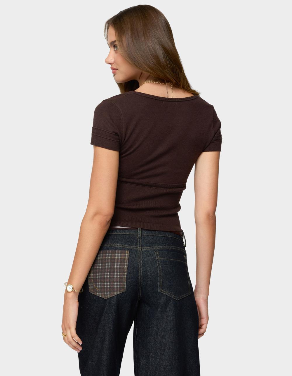 EDIKTED Theresa V-Neck Knit Top - BROWN