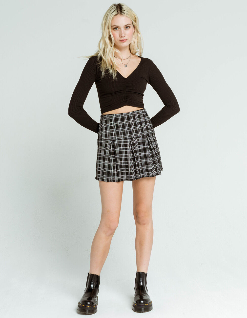FULL TILT Plaid Pleated Tennis Skirt - BLACK/WHITE | Tillys