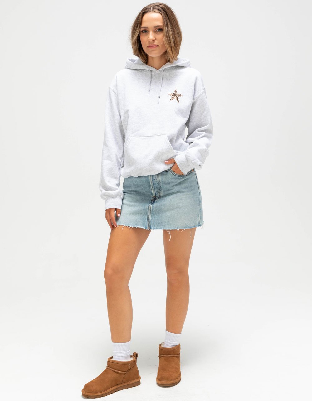 RIOT SOCIETY Leopard Star Womens Hoodie - HEATHER GRAY