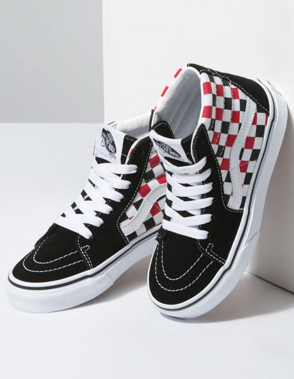 VANS Checkerboard Sk8-Hi Black & Racing Red Kids Shoes - BLACK/RACING ...