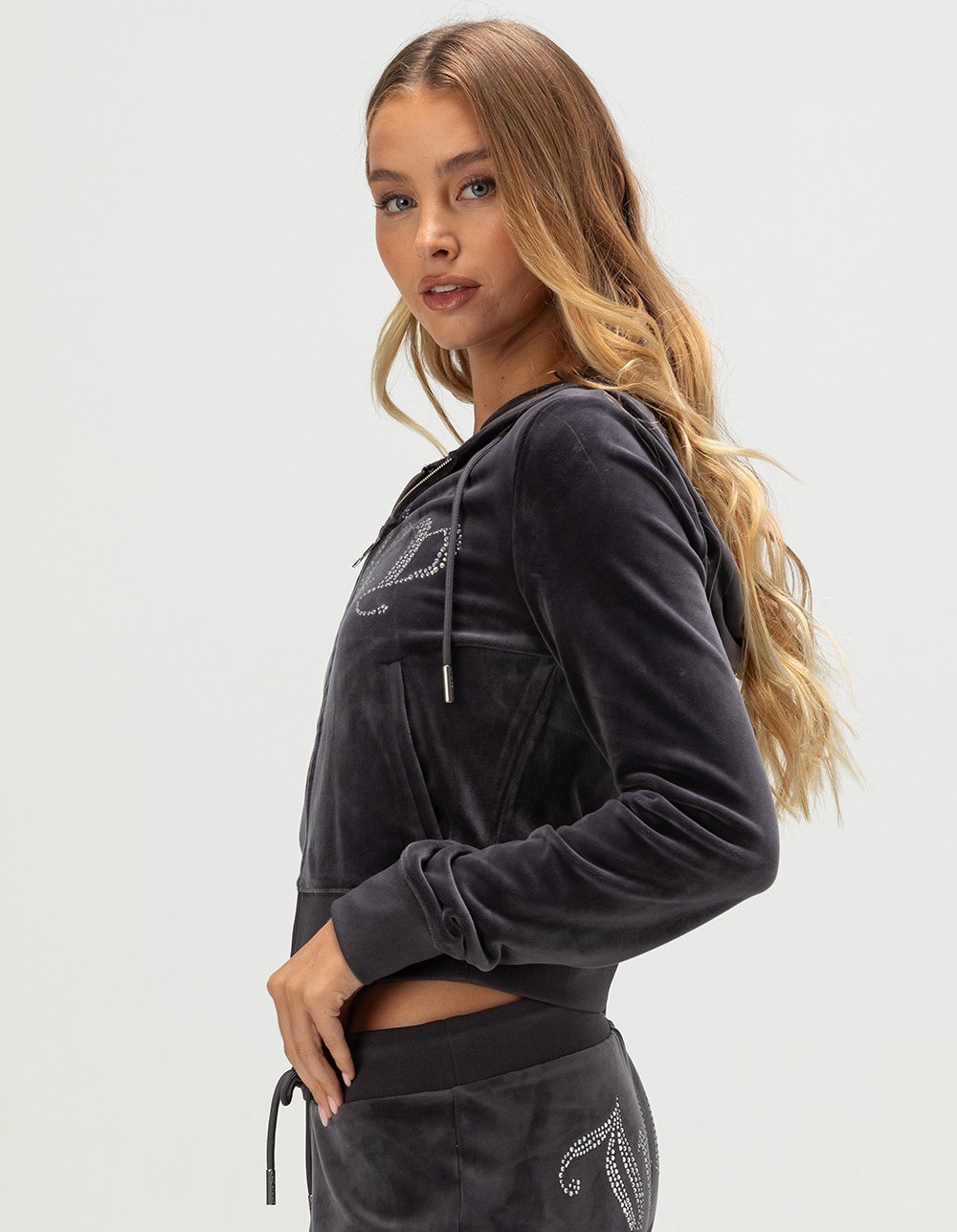 JUICY COUTURE Front Bling Womens Zip-Up Hoodie - GRAY