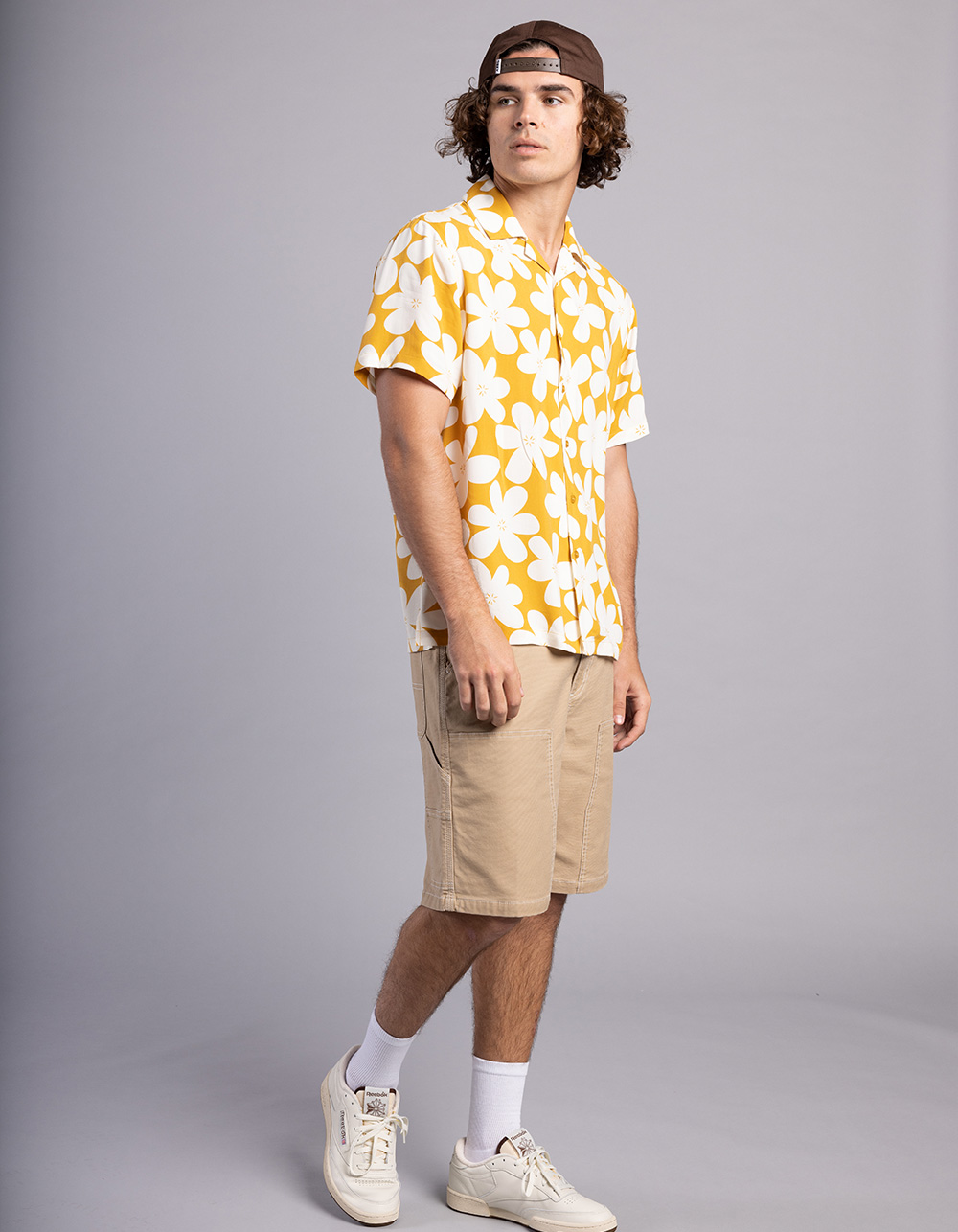 RSQ Mens Far Out Floral Button Up Shirt - GOLD
