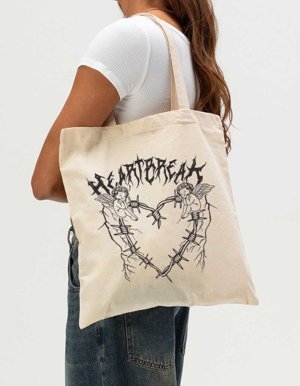 HEARTBREAK Barb Wire Heart Unisex Tote Bag - NATURAL