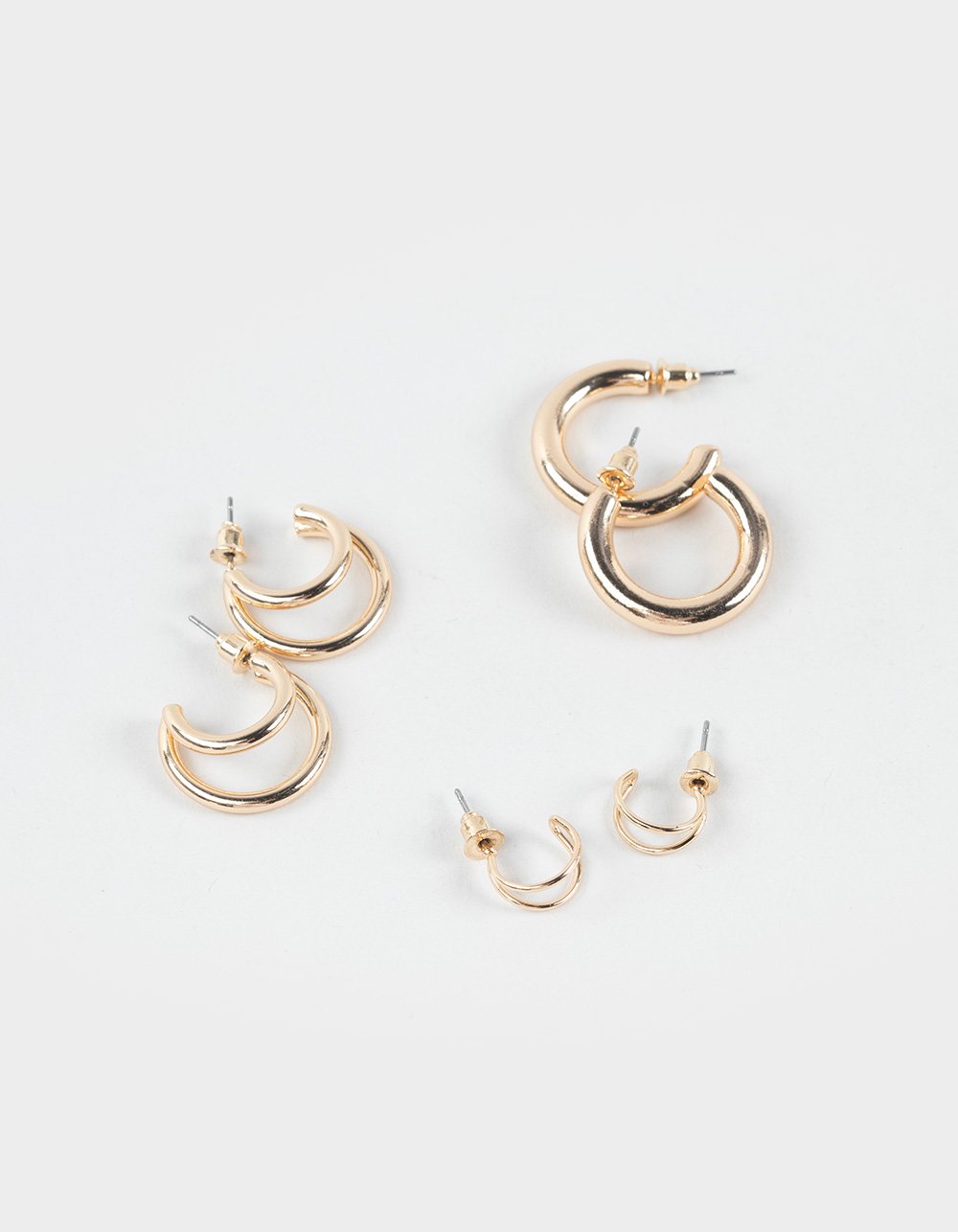 FULL TILT 3 Pack Double Row Hoop Earrings - GOLD