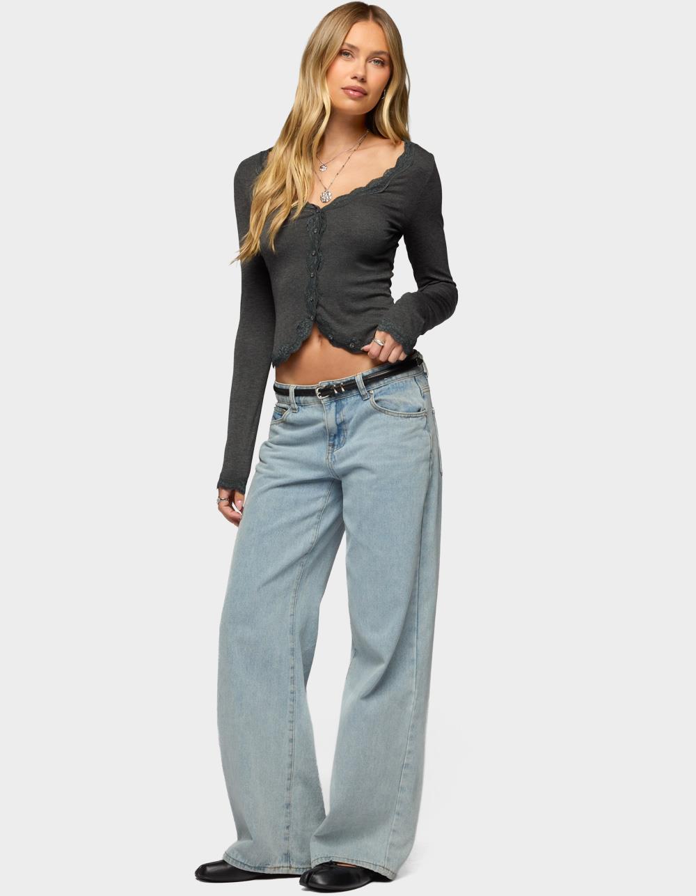 EDIKTED Gayle Lacey Button Up Top - DARK GRAY