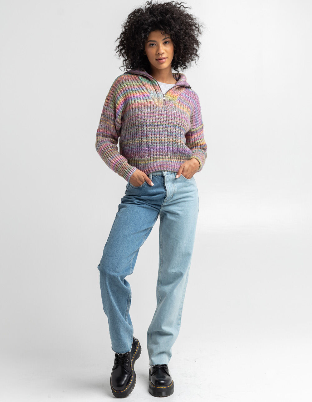 Half Zip Space Dye Womens Crop Sweater 