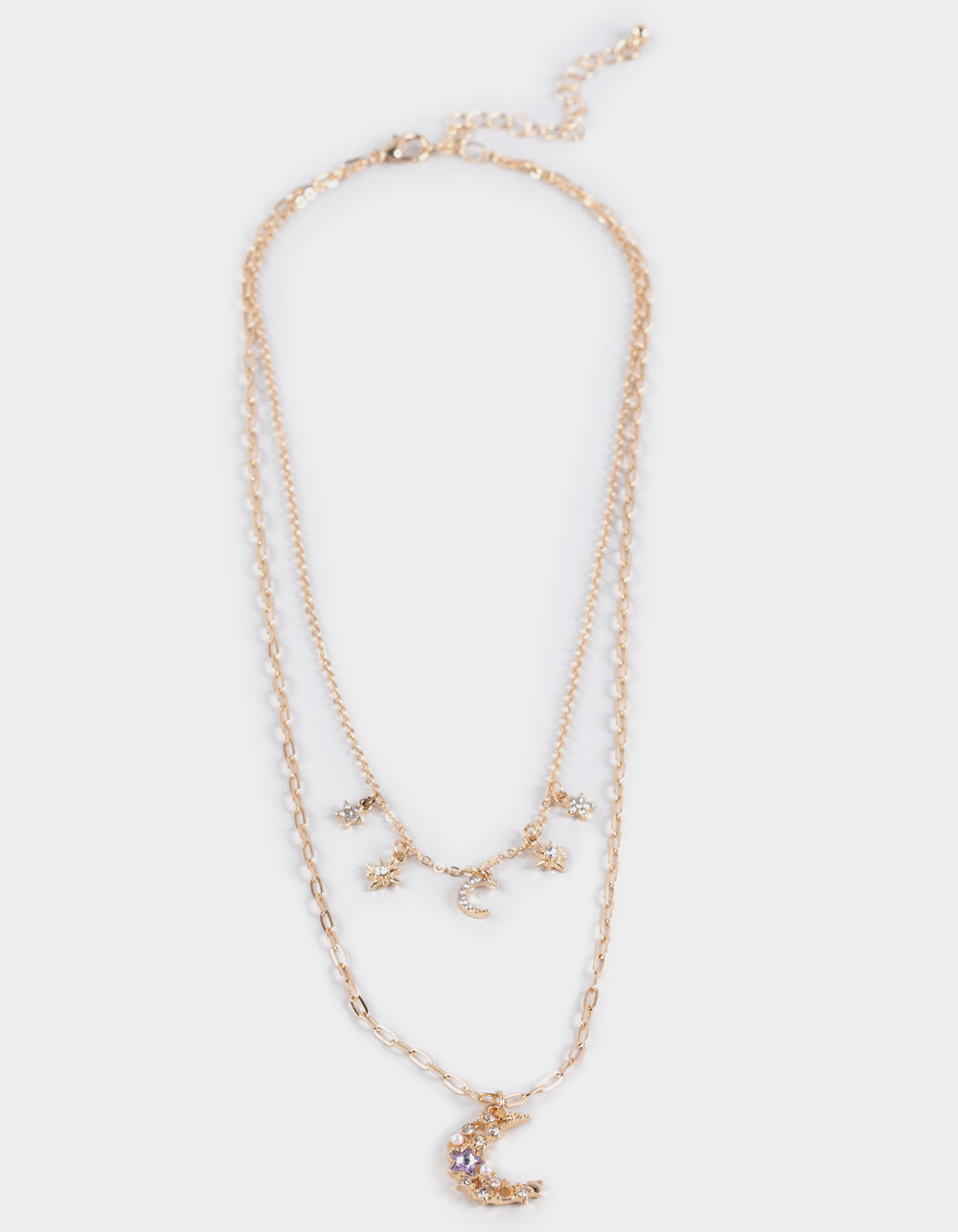 FULL TILT Dainty Moon Colored Stone Layered Necklace - GOLD
