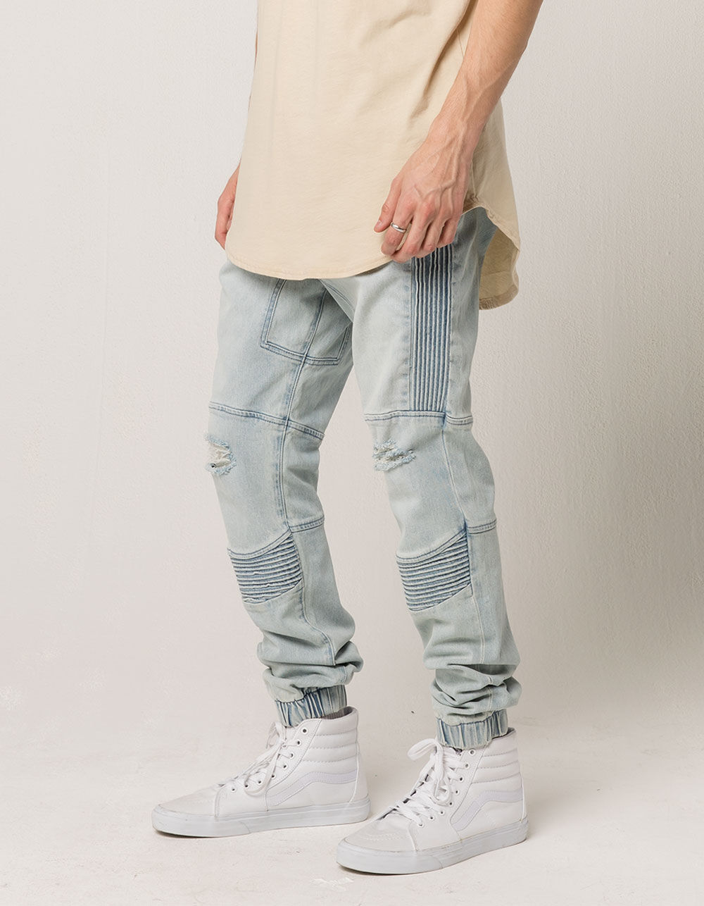 EAST POINTE Ripped Denim Mens Moto Jogger Pants image number 0