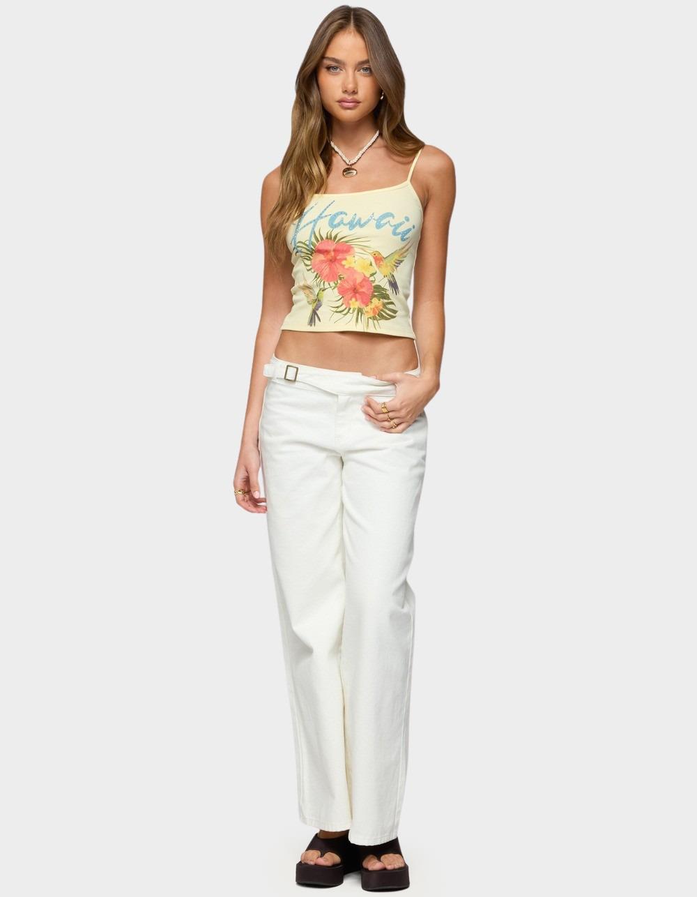 EDIKTED Buckle Low Rise Straight Leg Pants - WHITE