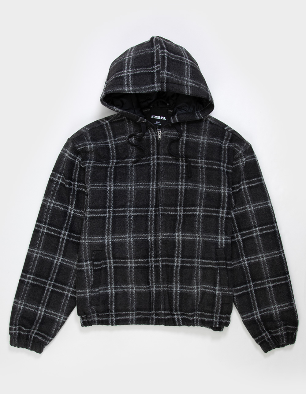 RSQ Mens Hooded Plaid Jacket - BLK/GRY