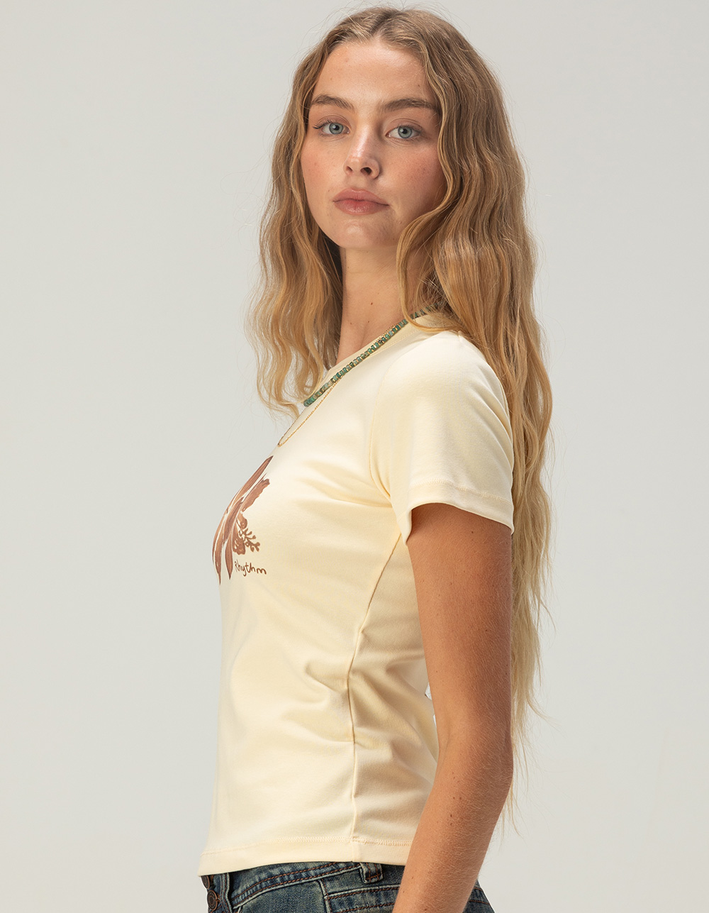 RHYTHM Hibiscus Womens Baby Tee - YELLOW