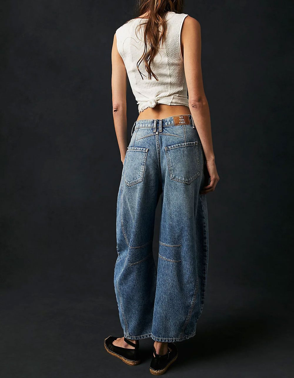 FREE PEOPLE Good Luck Mid Rise Womens Barrel Jeans - MEDIUM WASH
