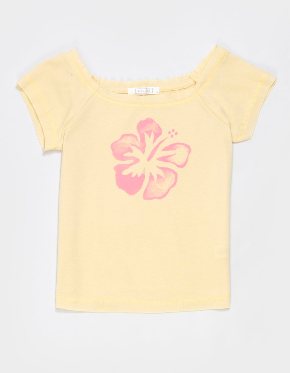FULL TILT Hibiscus Girls Off The Shoulder Tee - LT YELLOW