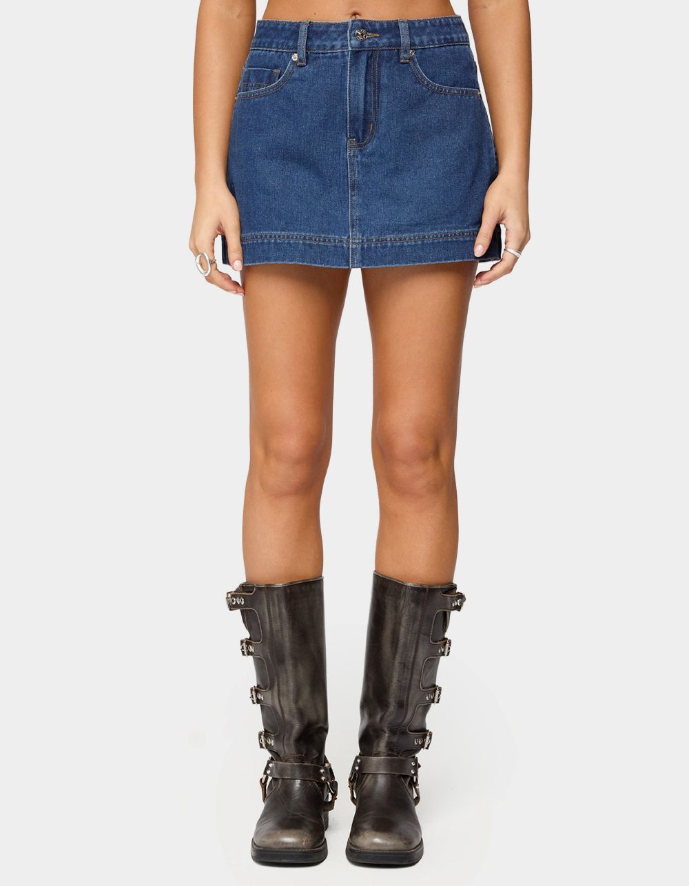 EDIKTED Felica High Rise Denim Mini Skort - LIGHT BLUE