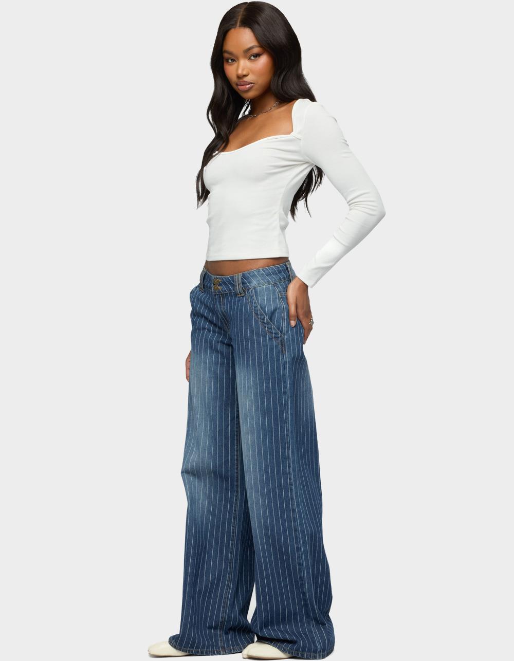 EDIKTED Tall Cory Striped Low Rise Baggy Jeans - BLUE