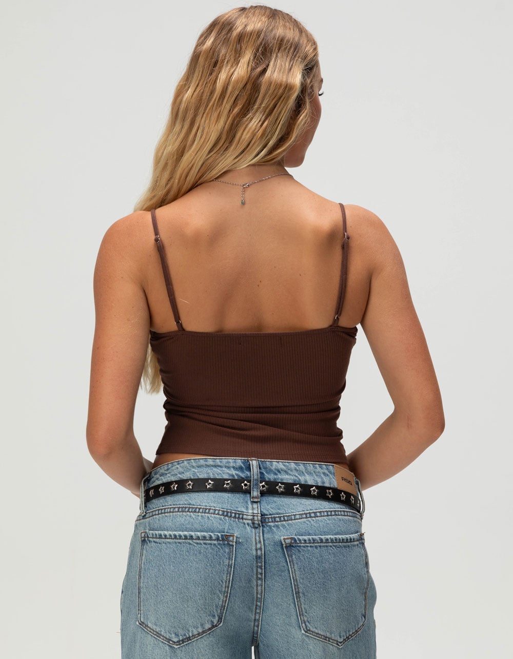 RSQ Womens Button Front Lace Trim Cami - BROWN