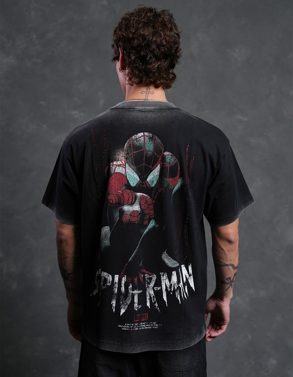 CVLA x Marvel Spider-Man Flames Mens Boxy Tee - WASHED BLACK