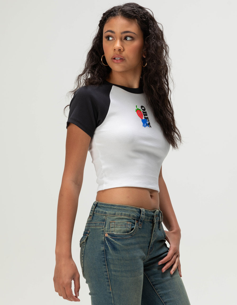 OBEY Strawberry Eyes Womens Raglan Baby Tee - WHT/BLK