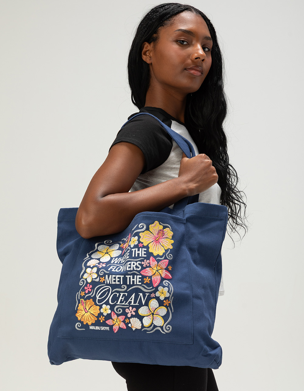 MALIBU SKYYE Flowers Meet Tote Bag - WASHED NAVY
