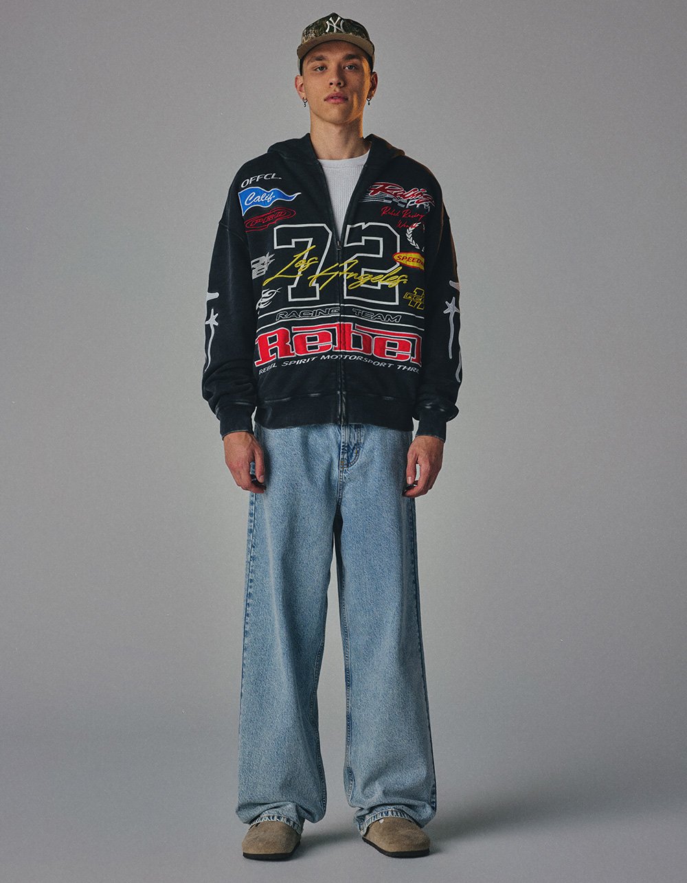 RSQ Mens Moto Oversized Zip-Up Hoodie - MULTI