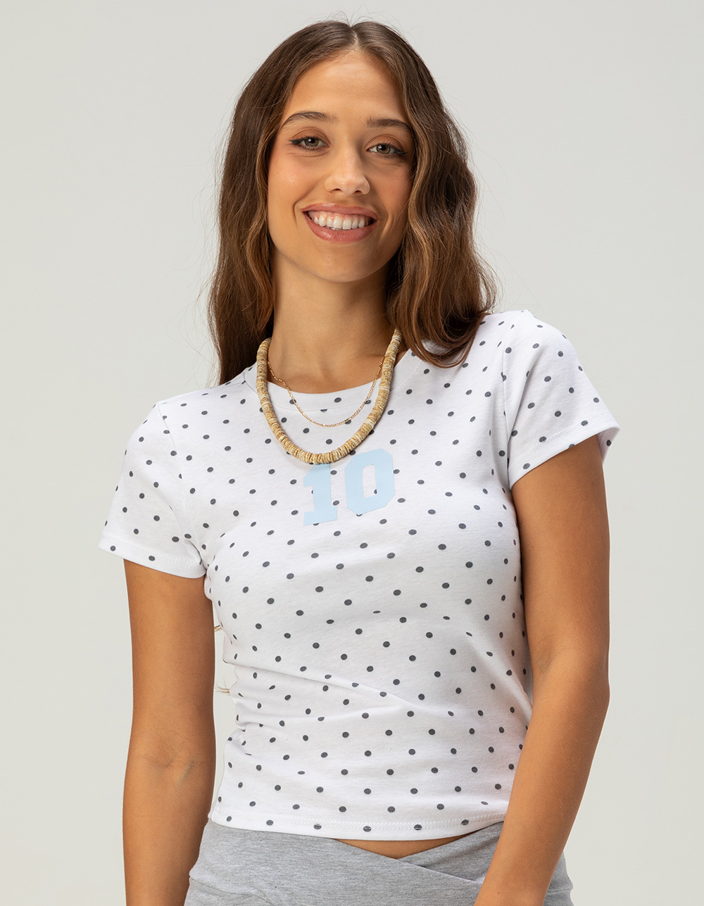 RSQ Womens 10 Polka Dot Baby Tee - WHITE