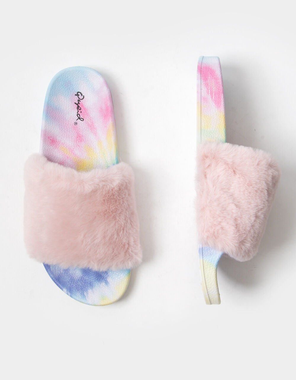 QUPID Tie Dye Faux Fur Womens Slide Sandals MULTI Tillys