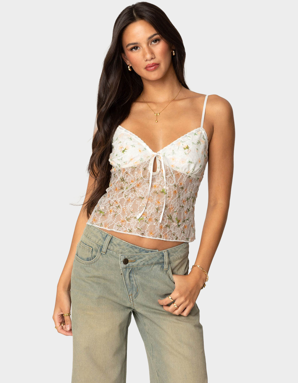EDIKTED Flowery Sheer Embroidered Top - WHITE | Tillys