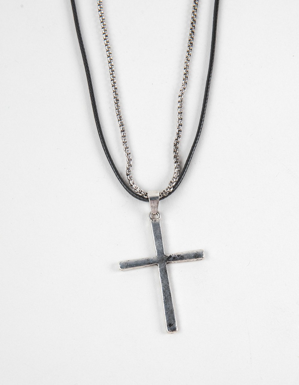 RSQ Mens Rolo Chain Cross Pendant Necklace - SILVER