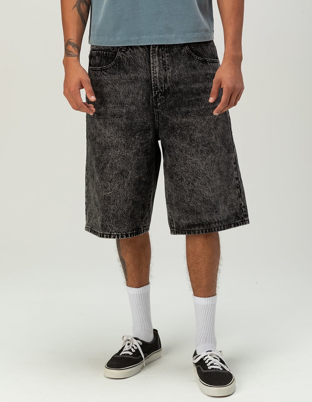 RSQ Mens Baggy Embroidered Jorts - WASHED BLACK