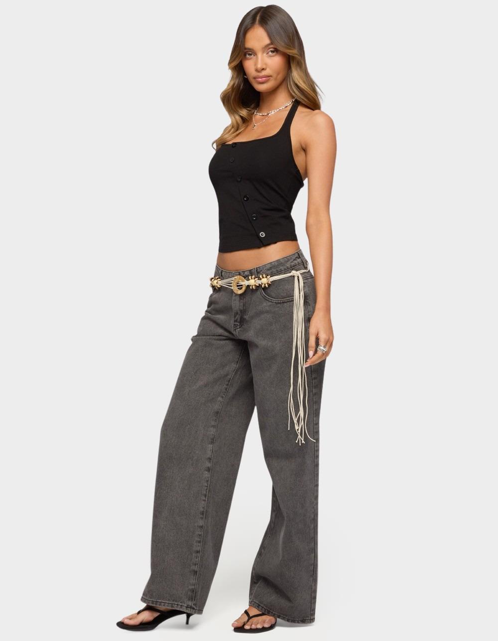 EDIKTED Asymmetric Button Up Halter Top - BLACK