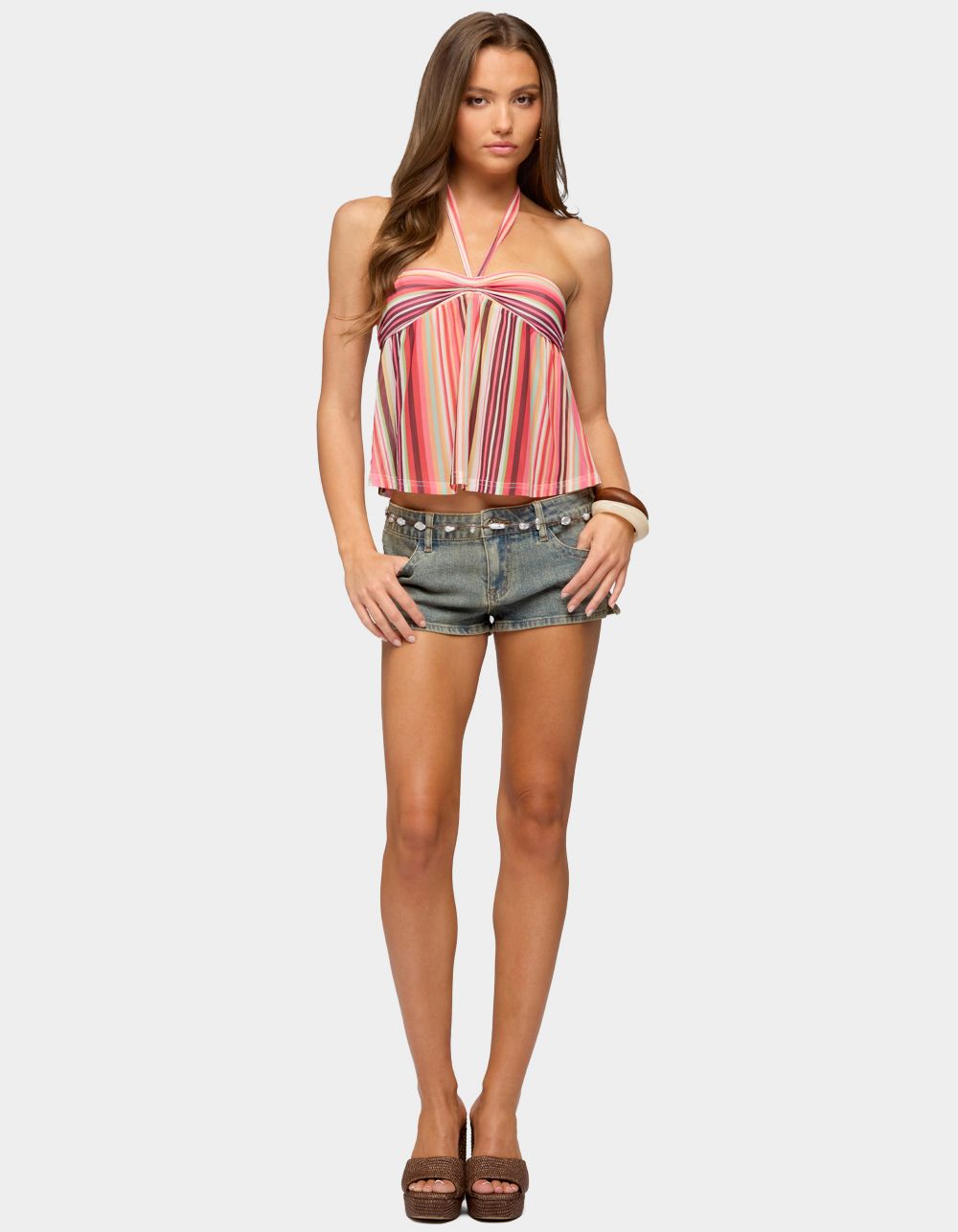 EDIKTED Fernanda Striped Halter Top - PINK