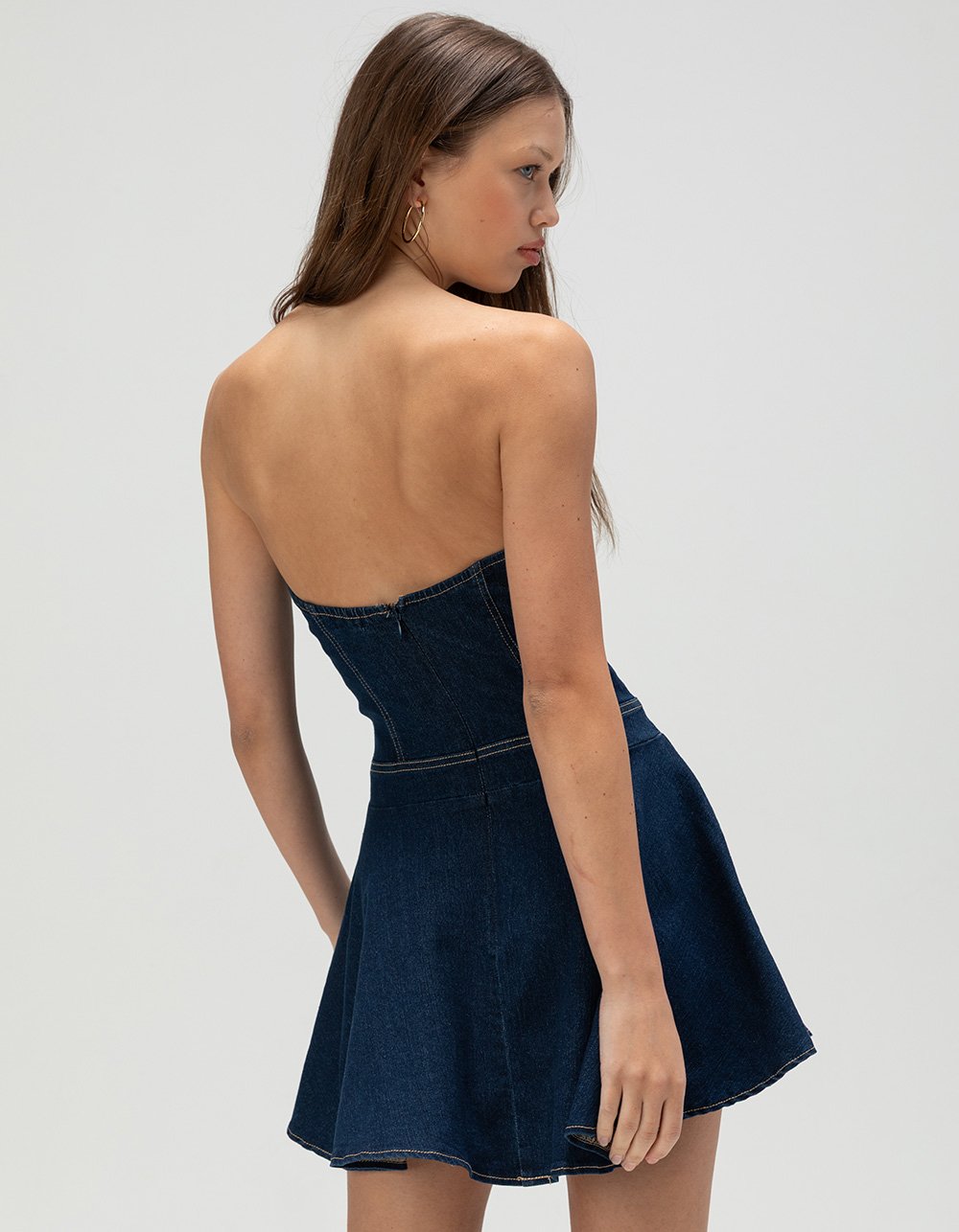 WEST OF MELROSE Denim Tube Drop Waist Womens Mini Dress - Dark Wash