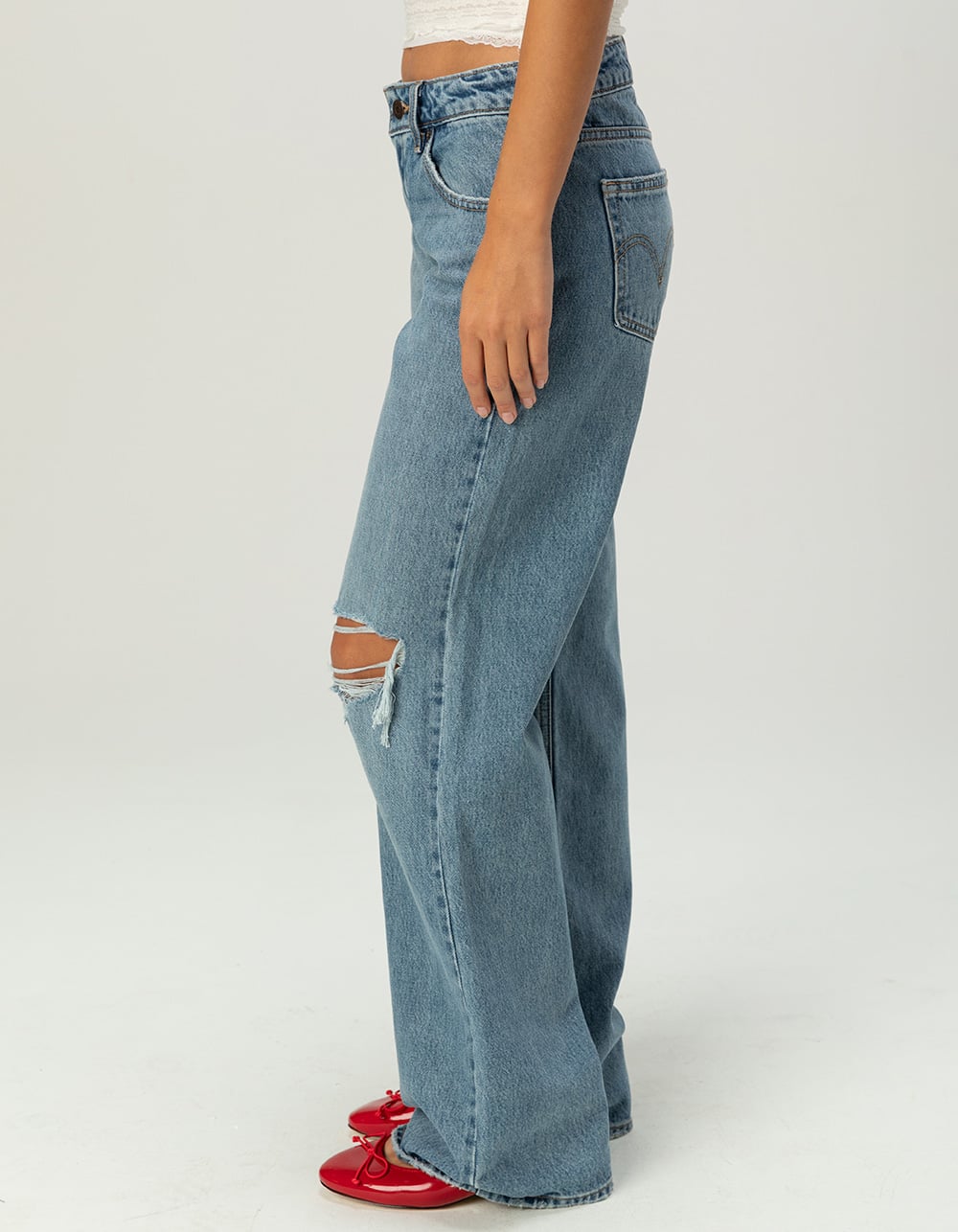 LEVI'S Premium Low Loose Womens Jeans - Shakey Ground MEDIUM DESTRUCTED