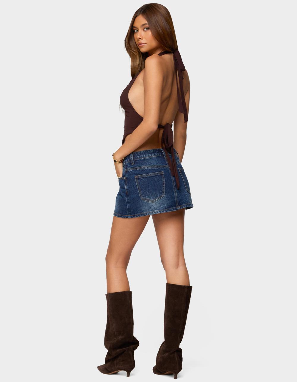 EDIKTED Cindy Backless Triangle Halter Top - BROWN