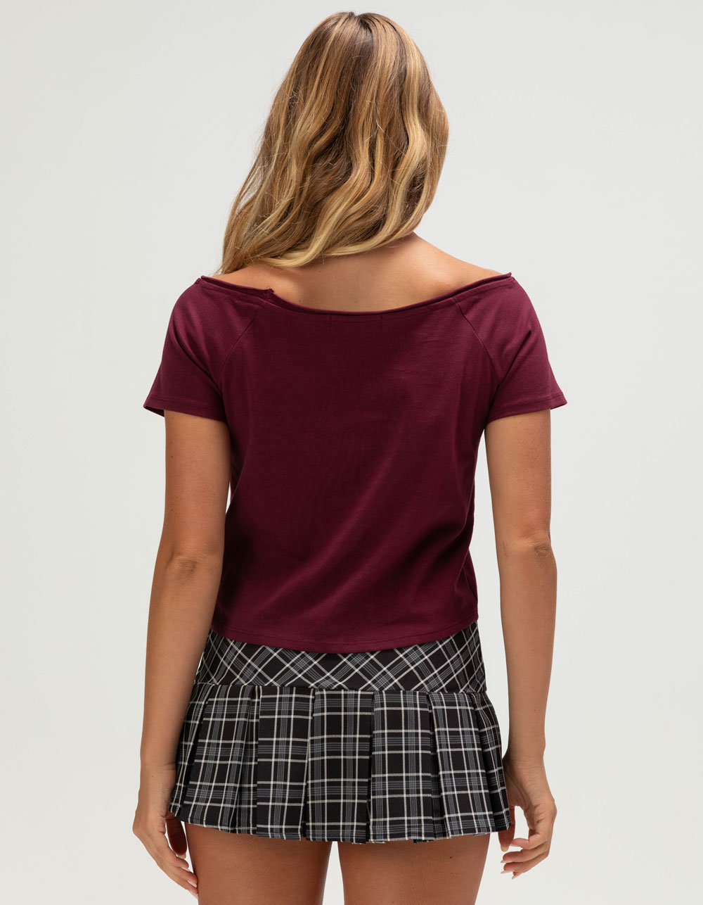 VON DUTCH Womens Off The Shoulder Top - PLUM