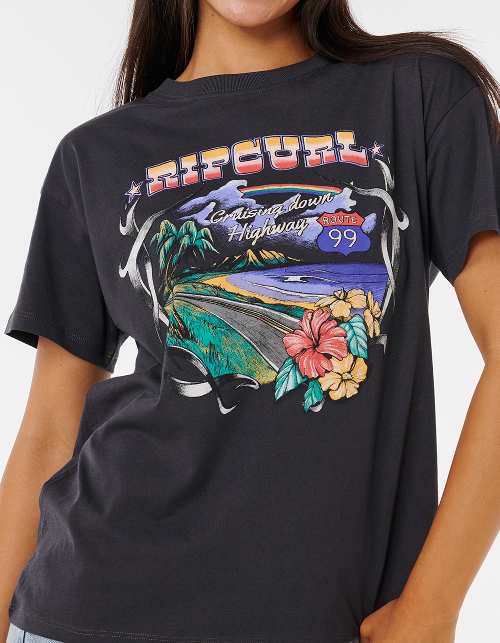 RIP CURL Pacific Rider Womens Relaxed Tee - WASHED BLACK