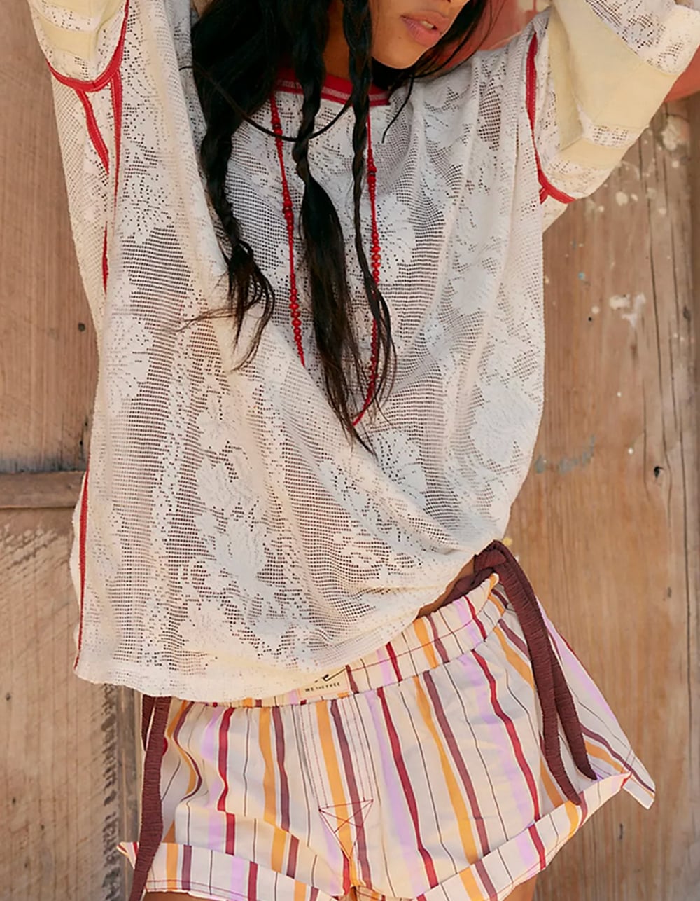 FREE PEOPLE Day To Womens Mini Boxers - Cream/Multi