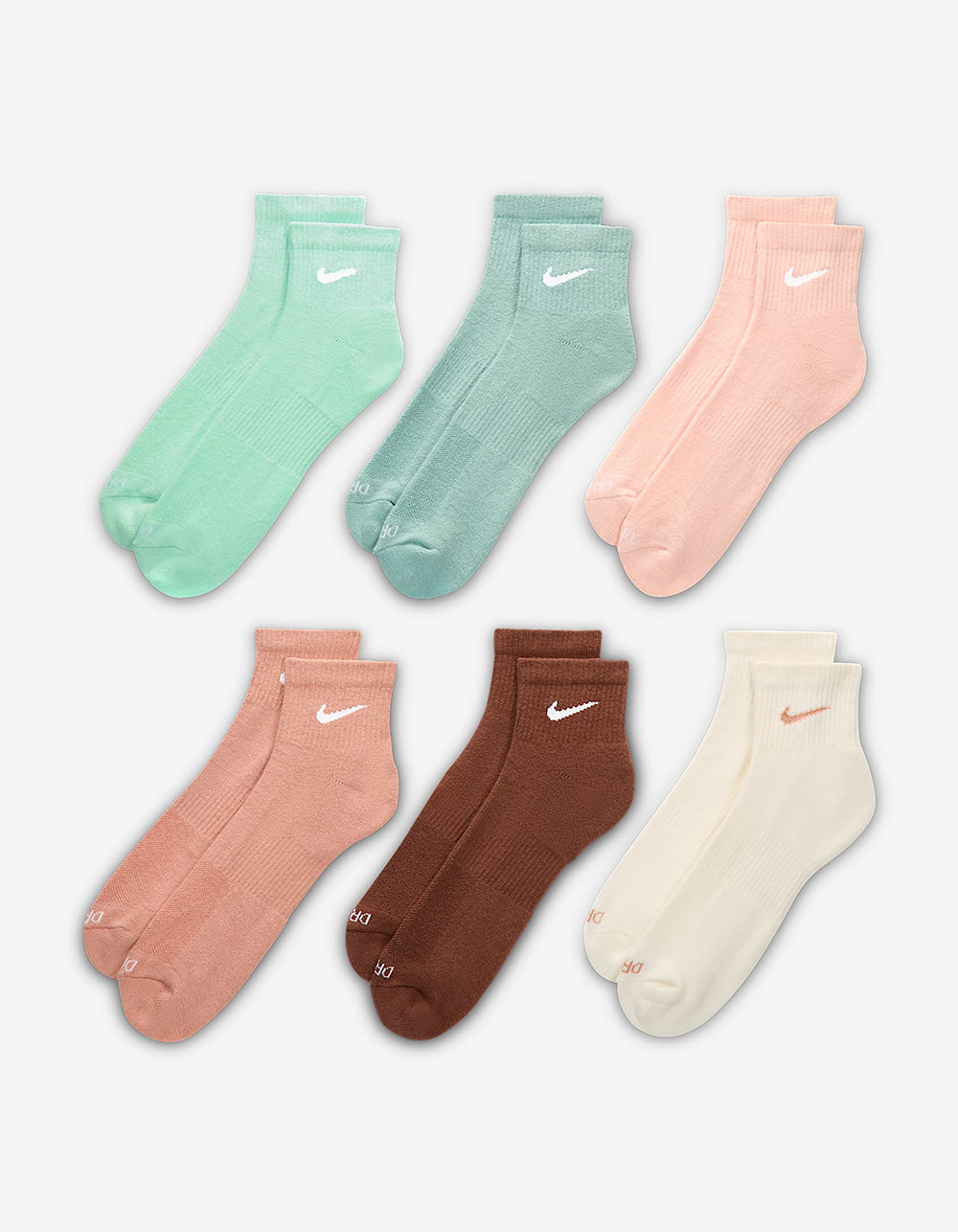 NIKE Everyday Plus 6 Pack Ankle Crew Socks - BROWN COMBO