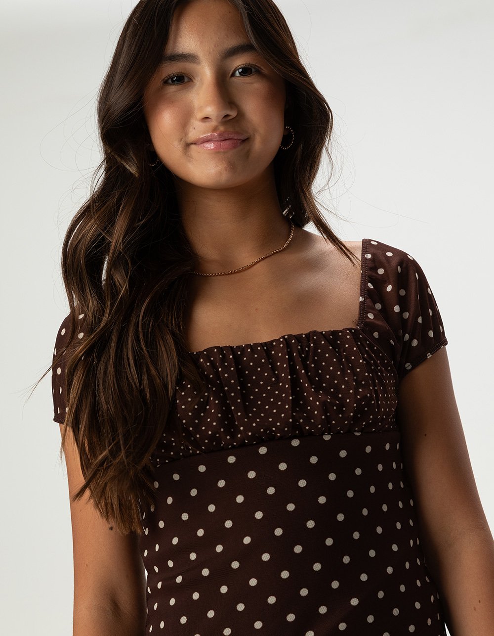 RSQ Girls Emma Mix Dot Mesh Top - BROWN