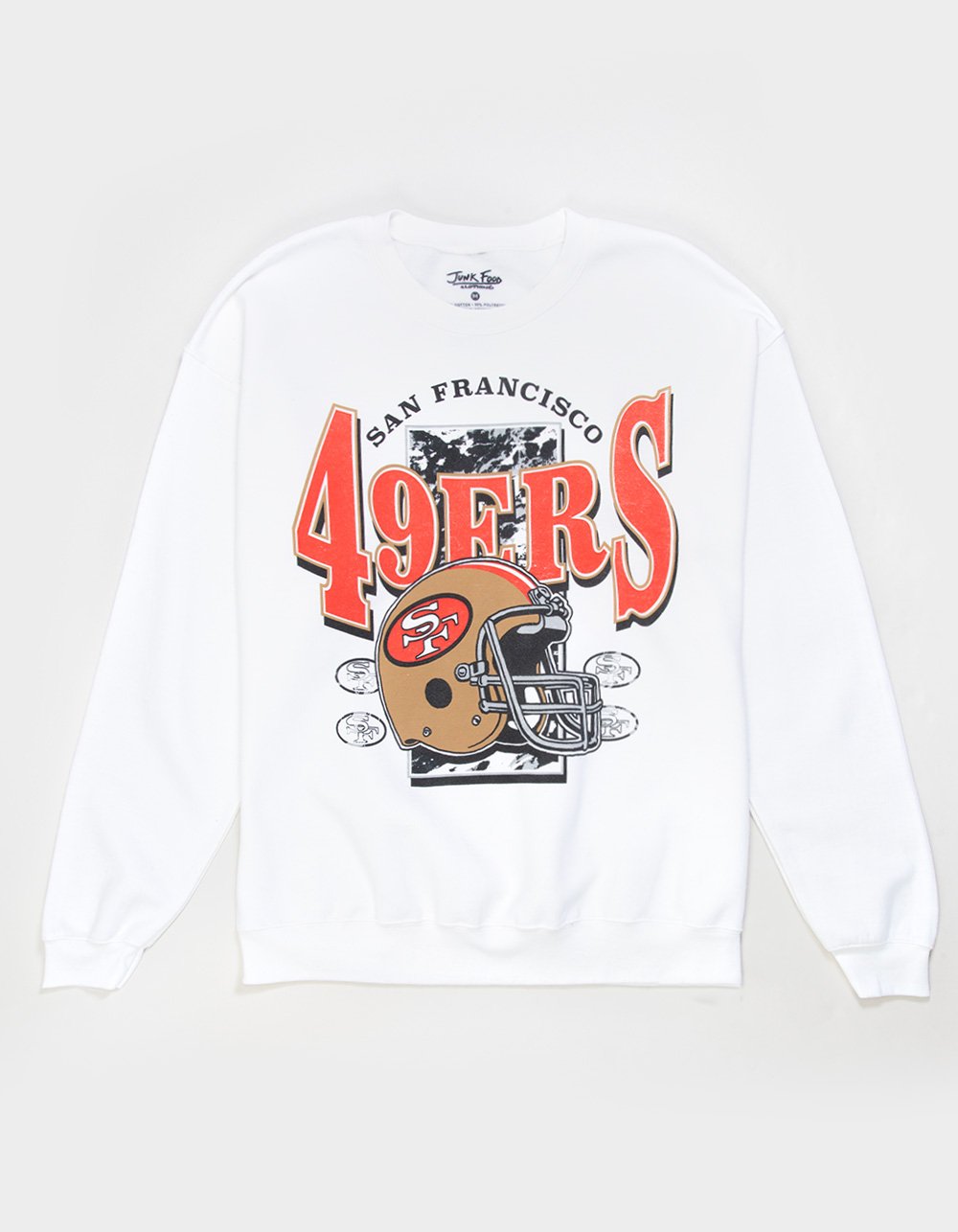 JUNK FOOD San Francisco 49ers Helmet Mens Crewneck Sweatshirt - WHITE
