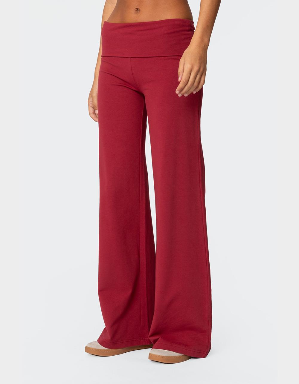 EDIKTED Wide Leg Fold Over Pants - DK RED