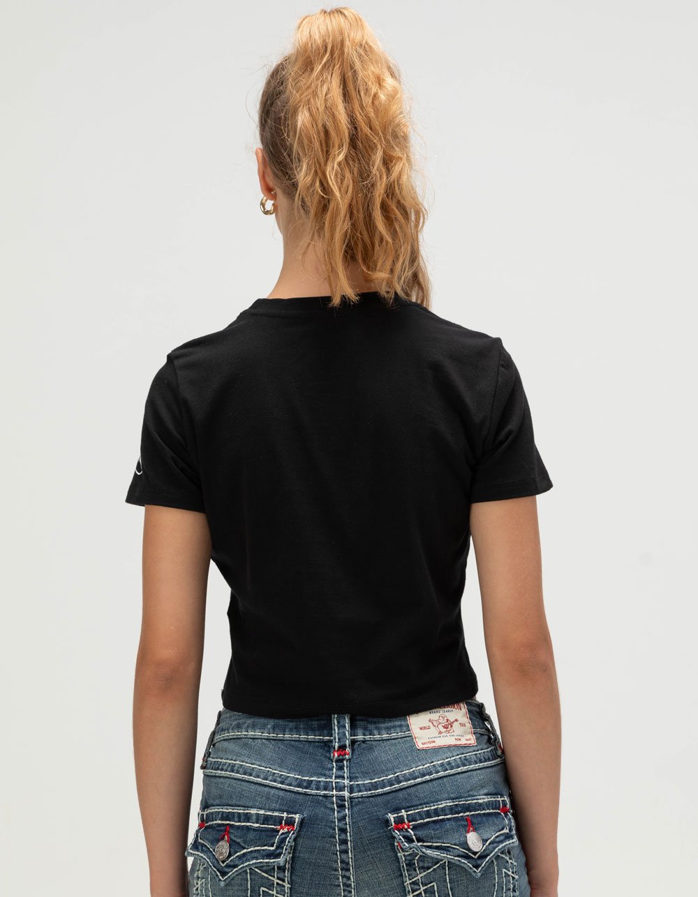 TRUE RELIGION Crystal Wing Womens Baby Tee - BLACK