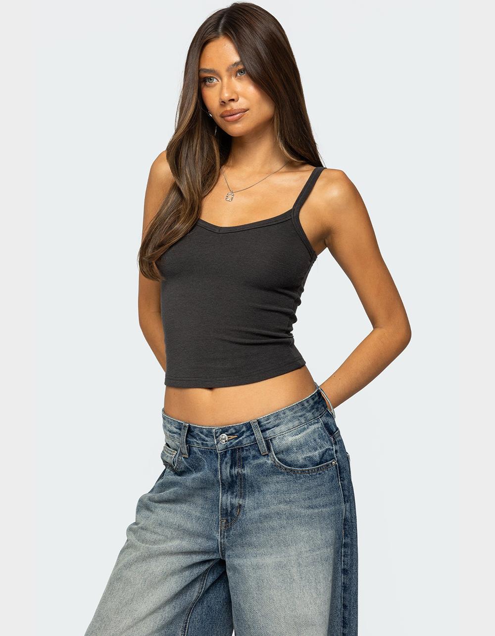 EDIKTED Aspyn V-Neck Ribbed Tank Top - GRAY