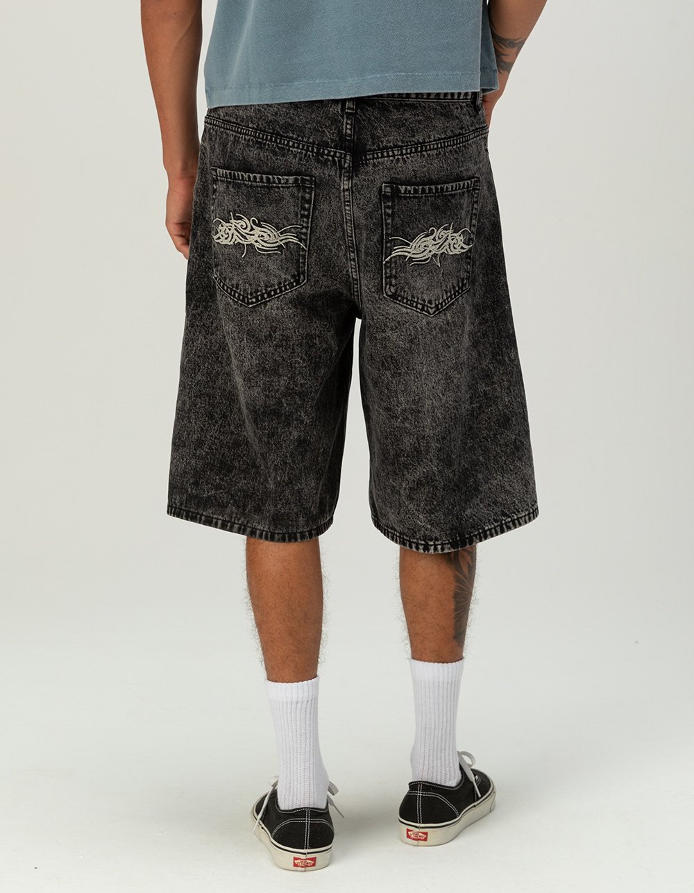 RSQ Mens Baggy Embroidered Jorts - WASHED BLACK